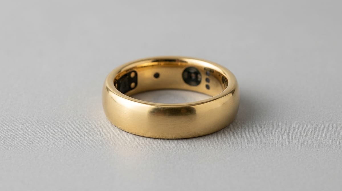 Gold finish smart ring in soft studio light